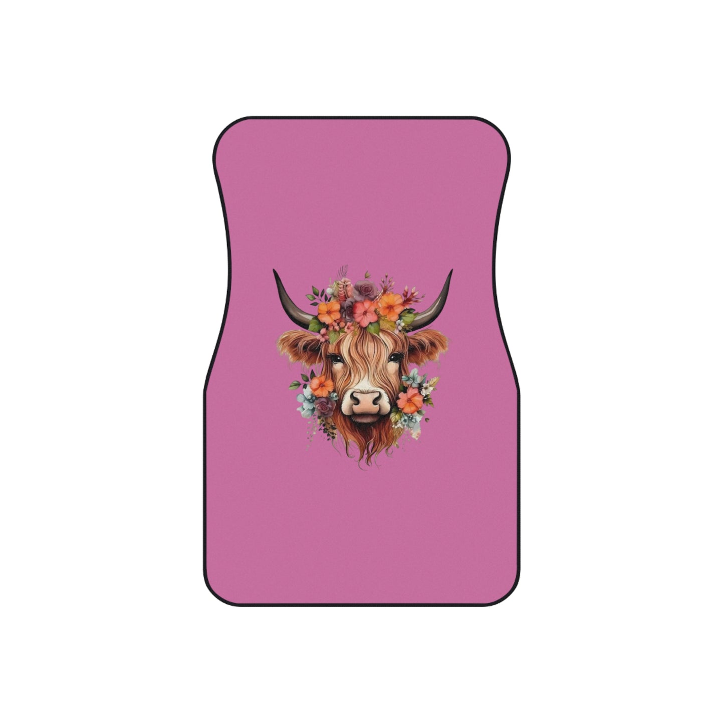 Floral Highland Cow Car Mats | Front Seat Floor Mats