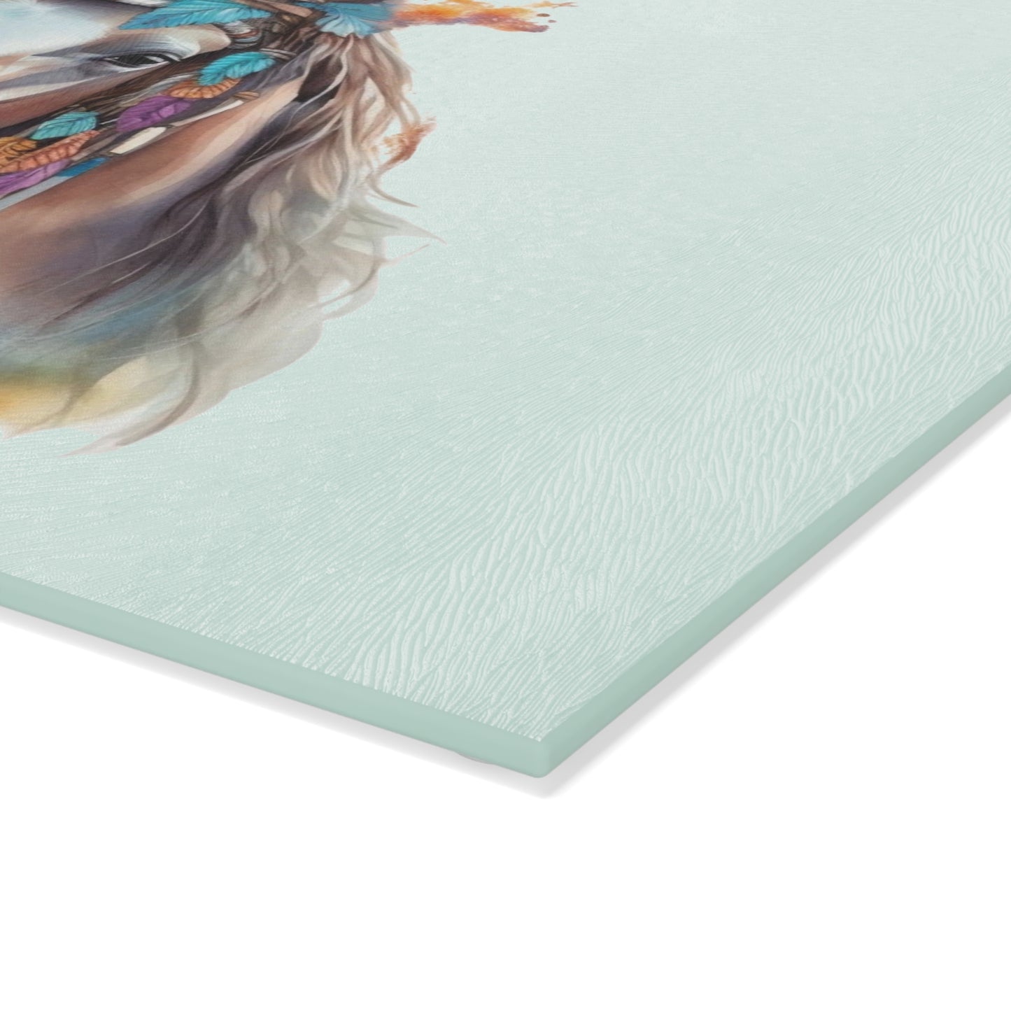 Boho Horse Floral Feathered Stallion Glass Cutting Board