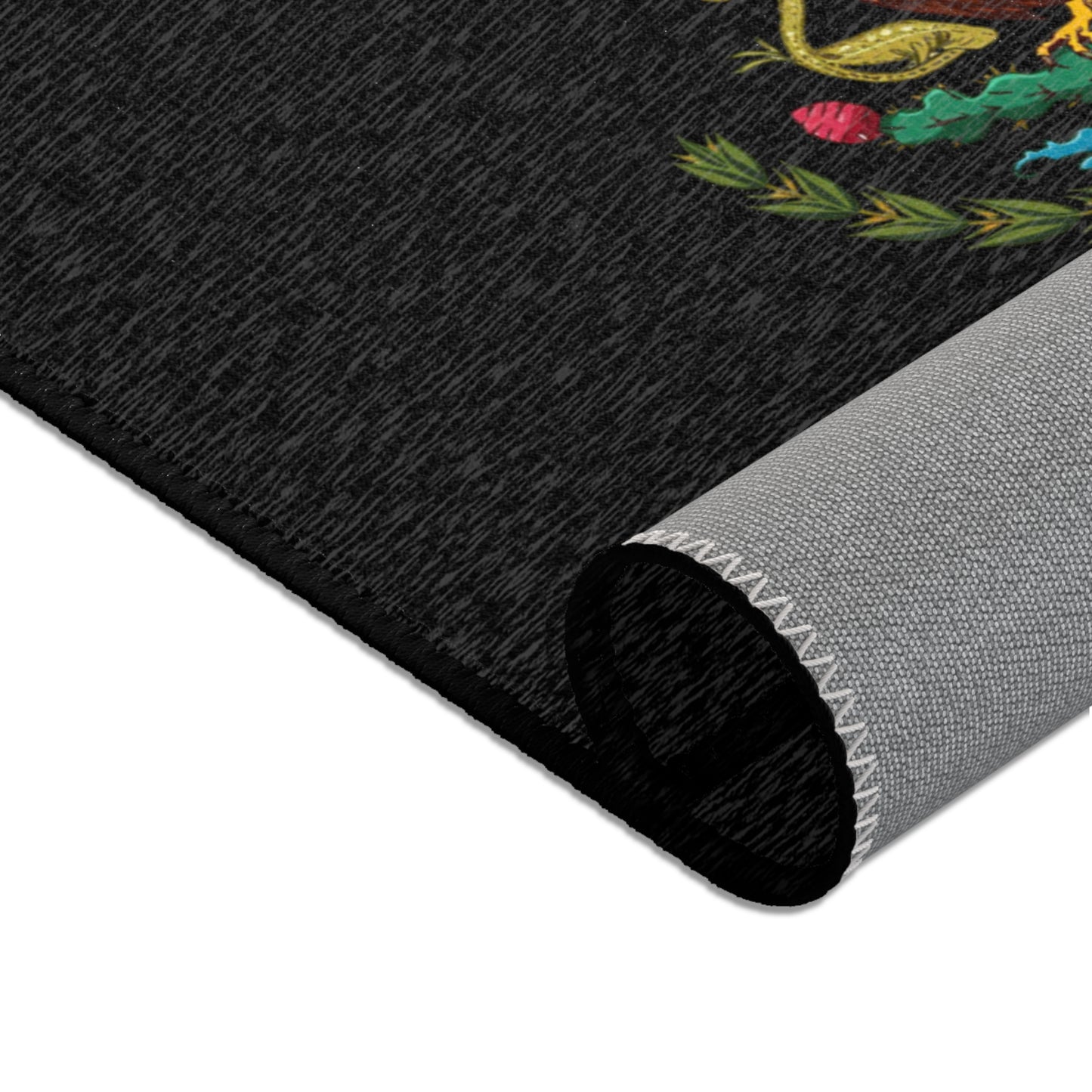 Mexican Coat of Arms Black Area Rug – Emblematic Aztec Eagle Accent Rug