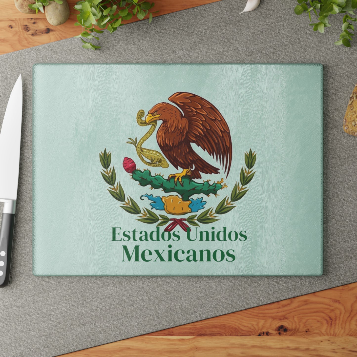 Mexican Coat of Arms Glass Cutting Board | Estados Unidos Mexicanos