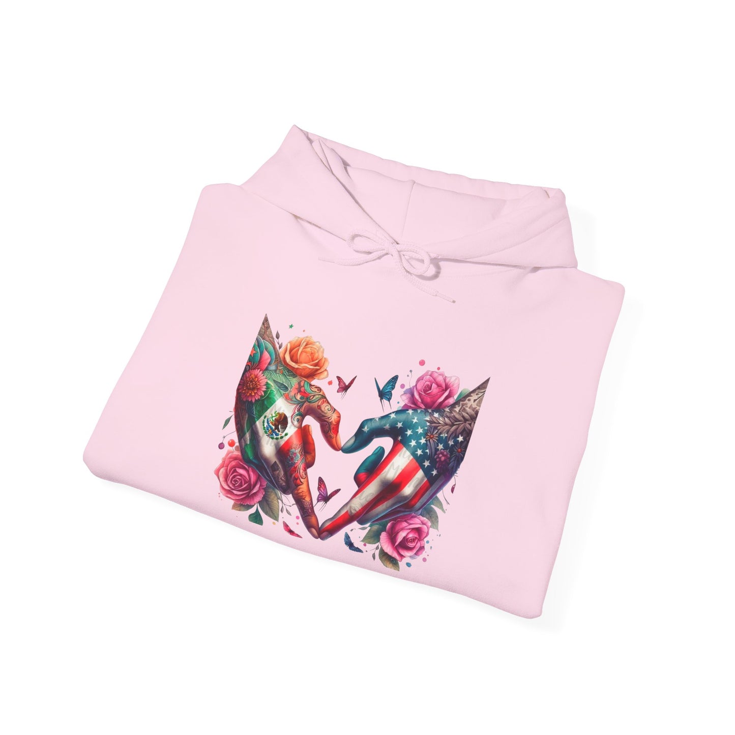 Rose and Butterfly Tattoo Hands Heart Hoodie | Colorful Heart Graphic