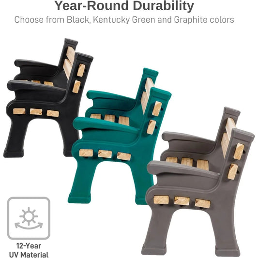 Custom Length Lightweight Indoor or Outdoor Bench Ends with Backrest and Armrest (Wood & Screws Sold Separately), Black