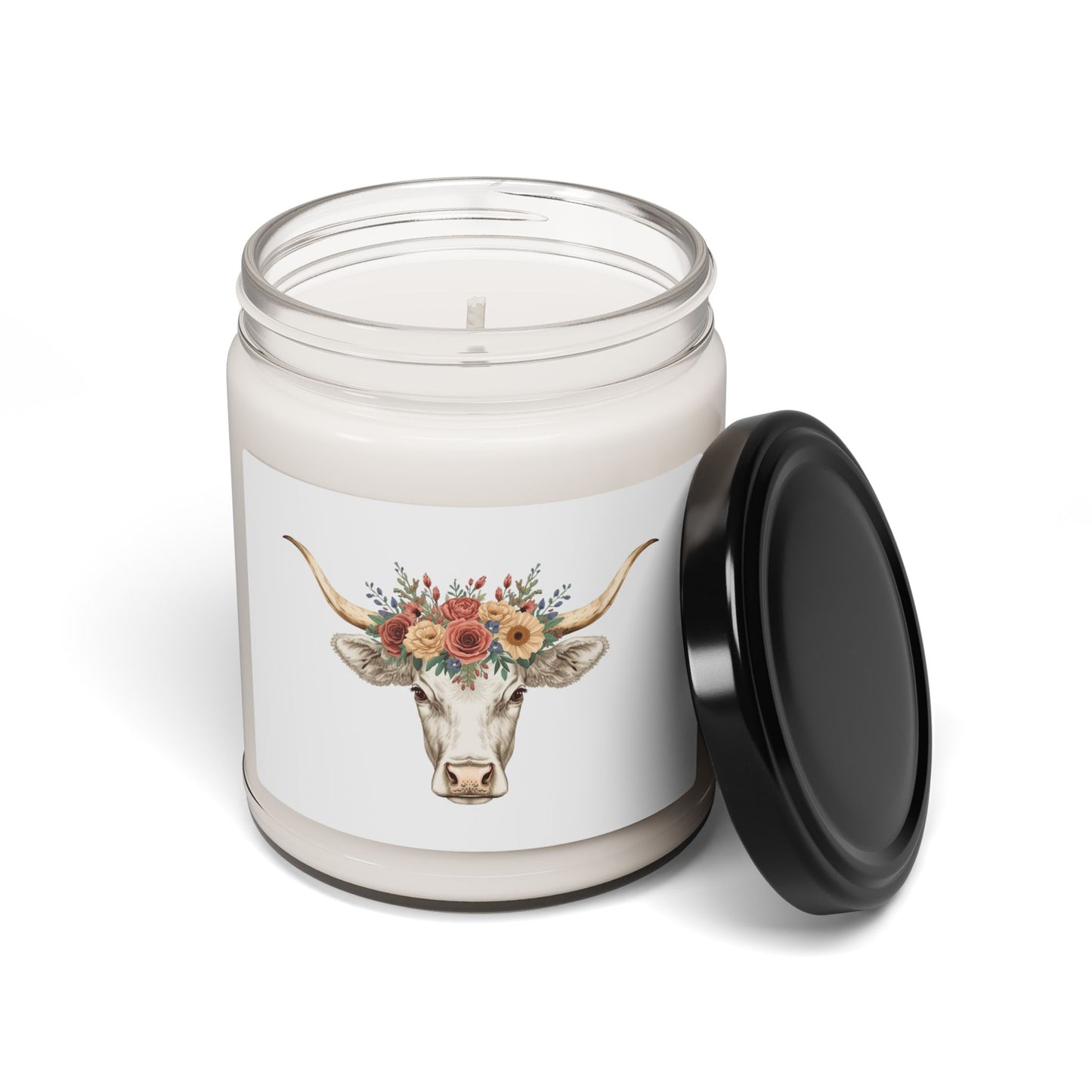 Floral Longhorn Candle 9oz Soy Candle | Cow Skull with Flower Crown