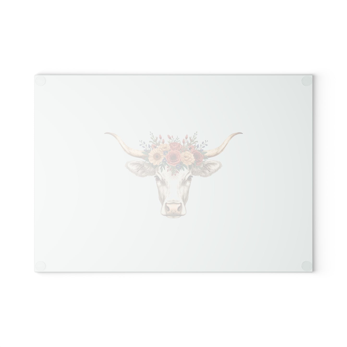 Floral Horn Cow Glass Cutting Board | Farmhouse Kitchen Decor