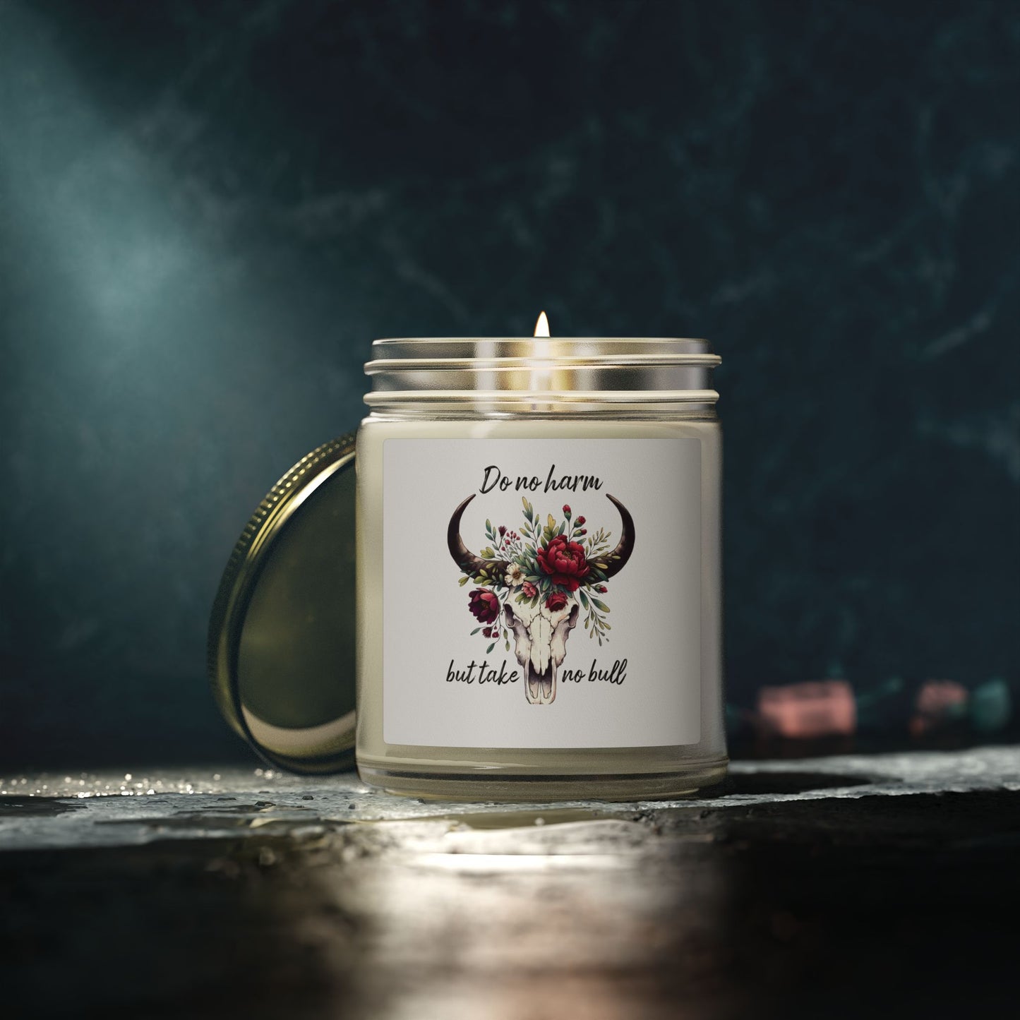 Floral Bull Skull Southwestern Cow Skull Candle | Scented Coconut Apricot Wax