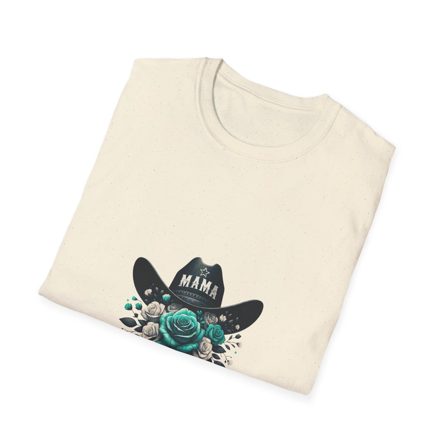Mama Cowgirl Hat with Teal Rose T-Shirt | Floral Western Mom Tee
