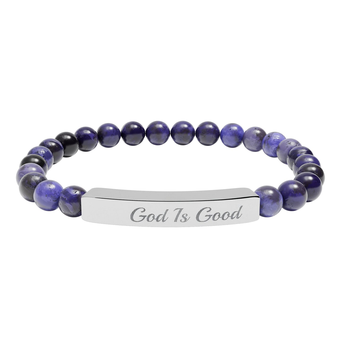 Engraved Natural Stone Stretch Bracelet — "Good Is Good" Bar