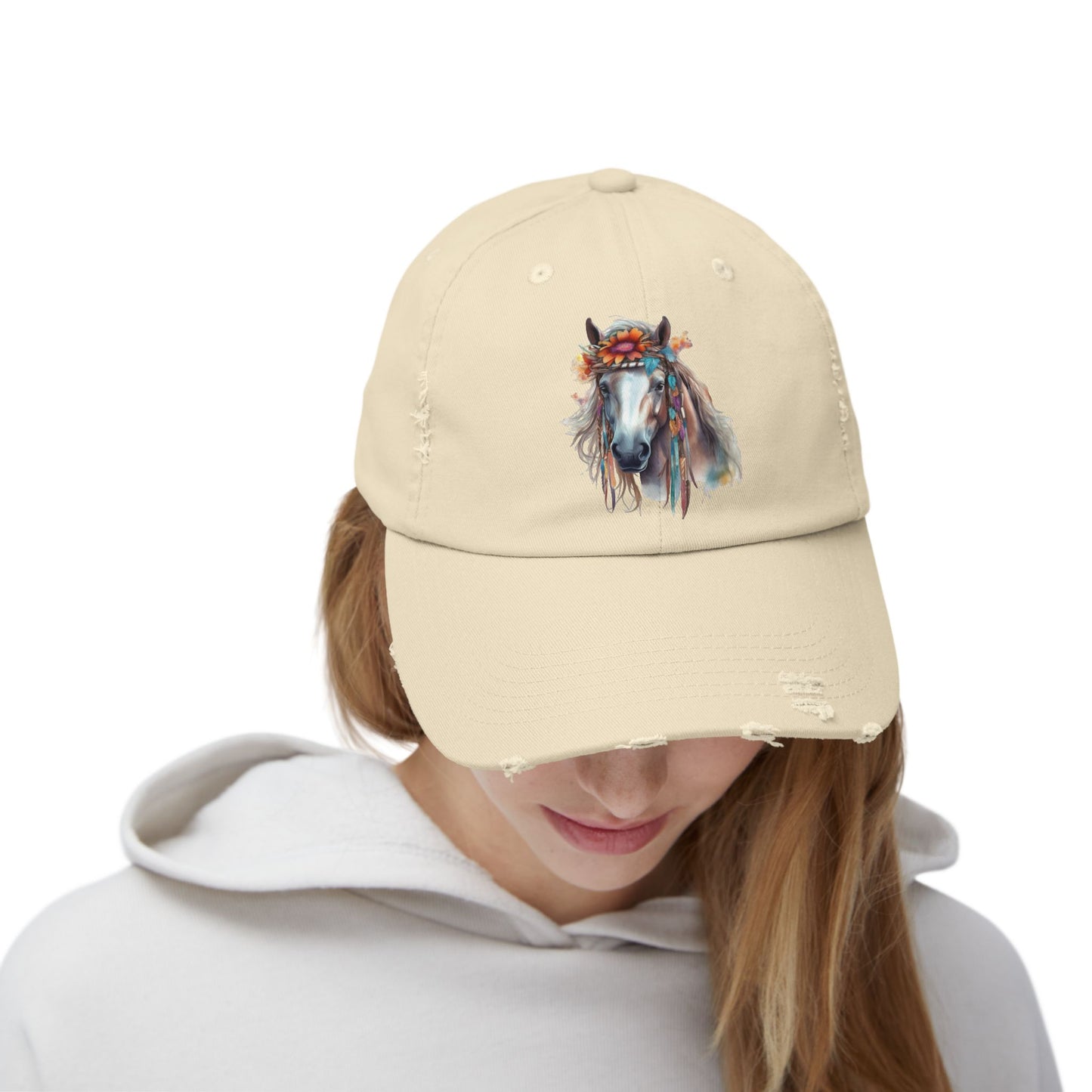 Boho Floral Horse Cap | Distressed Baseball Hat