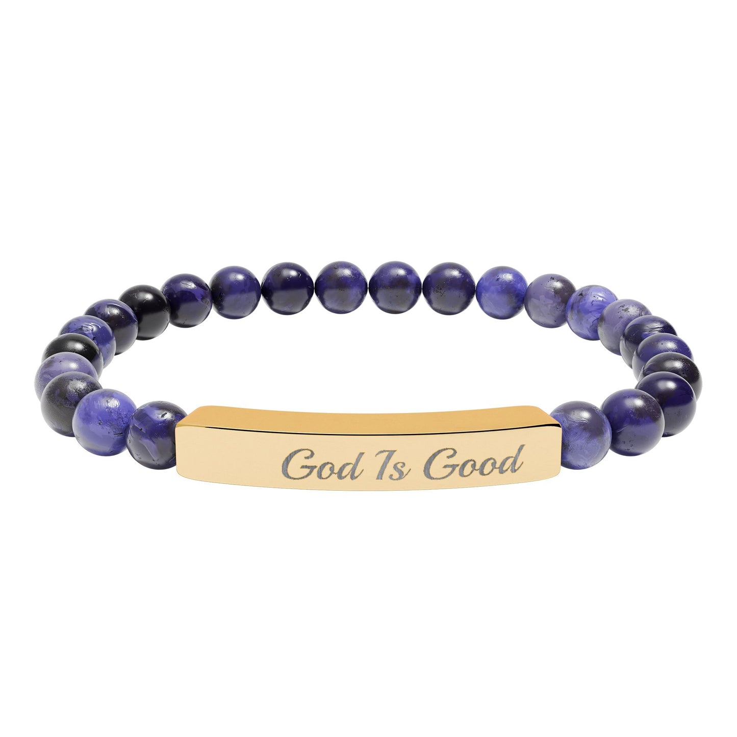 Engraved Natural Stone Stretch Bracelet — "Good Is Good" Bar