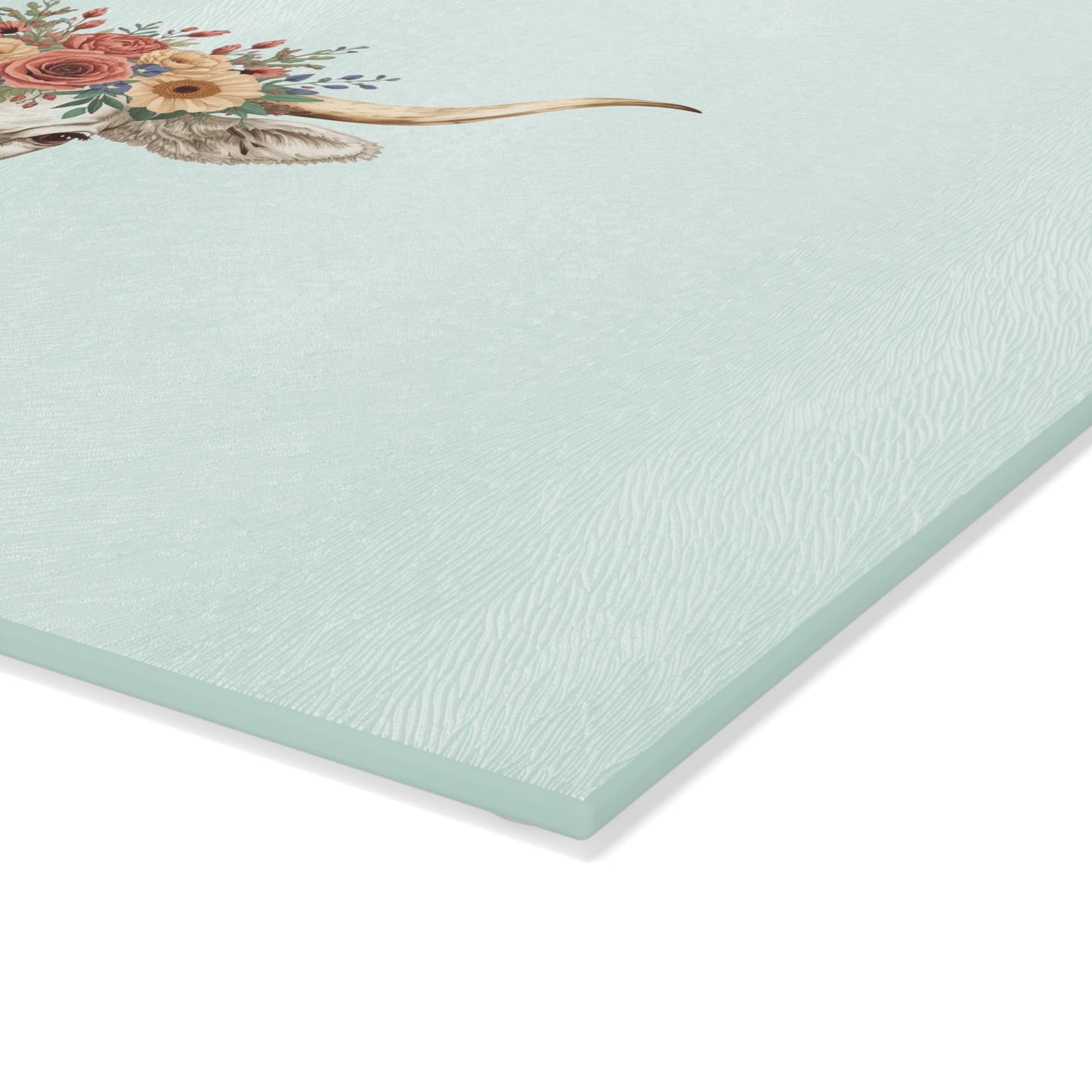 Floral Horn Cow Glass Cutting Board | Farmhouse Kitchen Decor