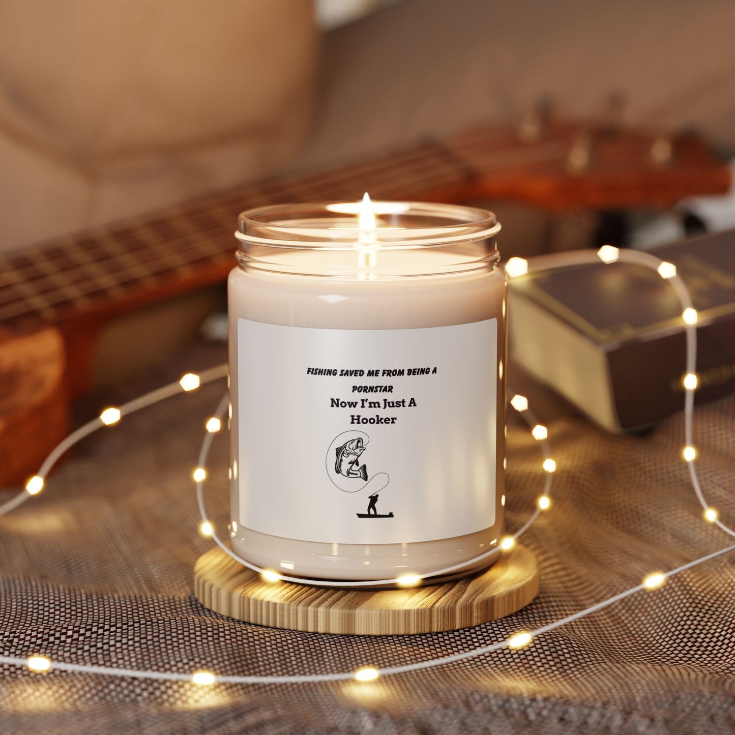 Funny Fishing Hooker Illustration Candle | Scented Soy Candle, 9oz