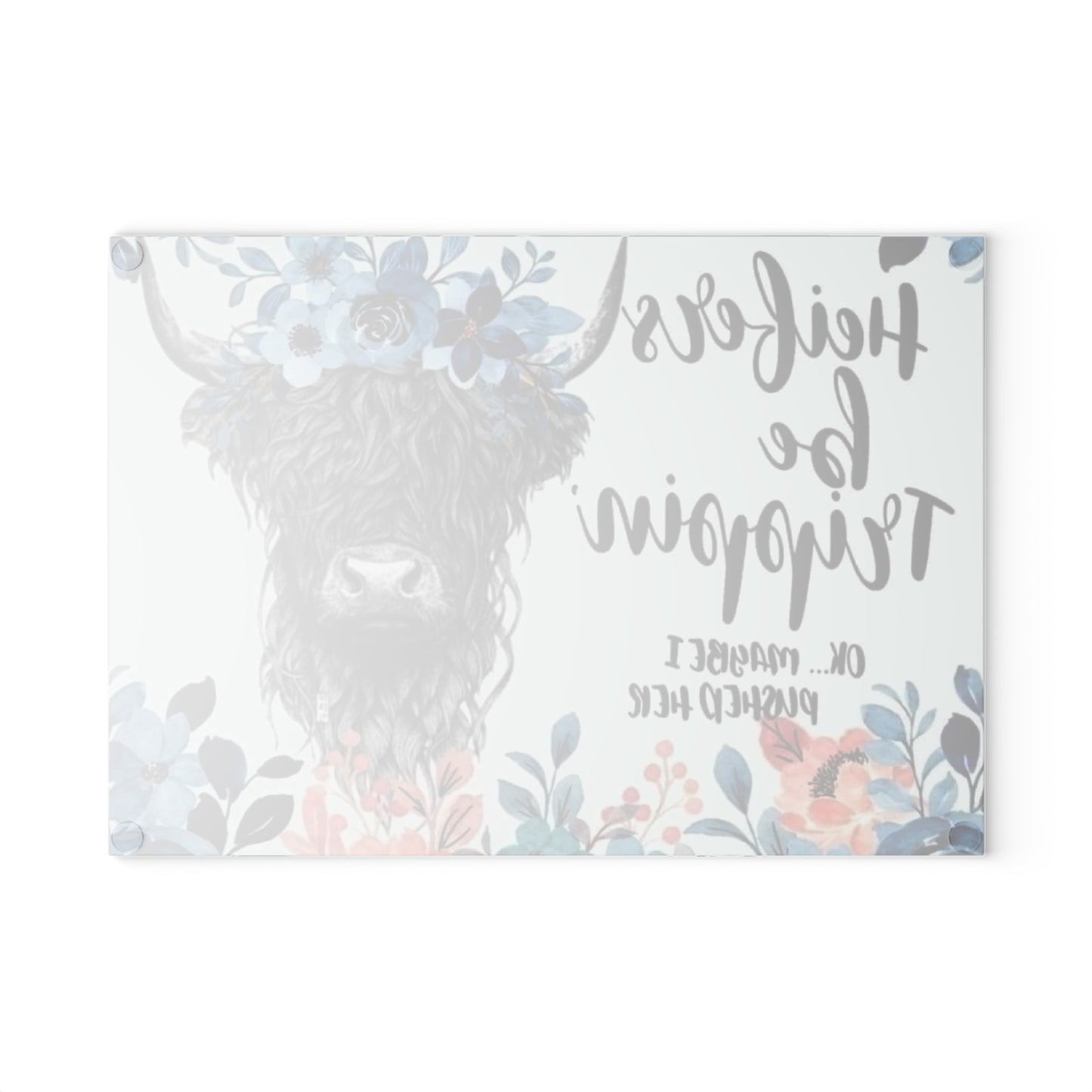 Heifers Be Trippin cow illustration Glass Cutting Board | floral farmhouse kitchen decor