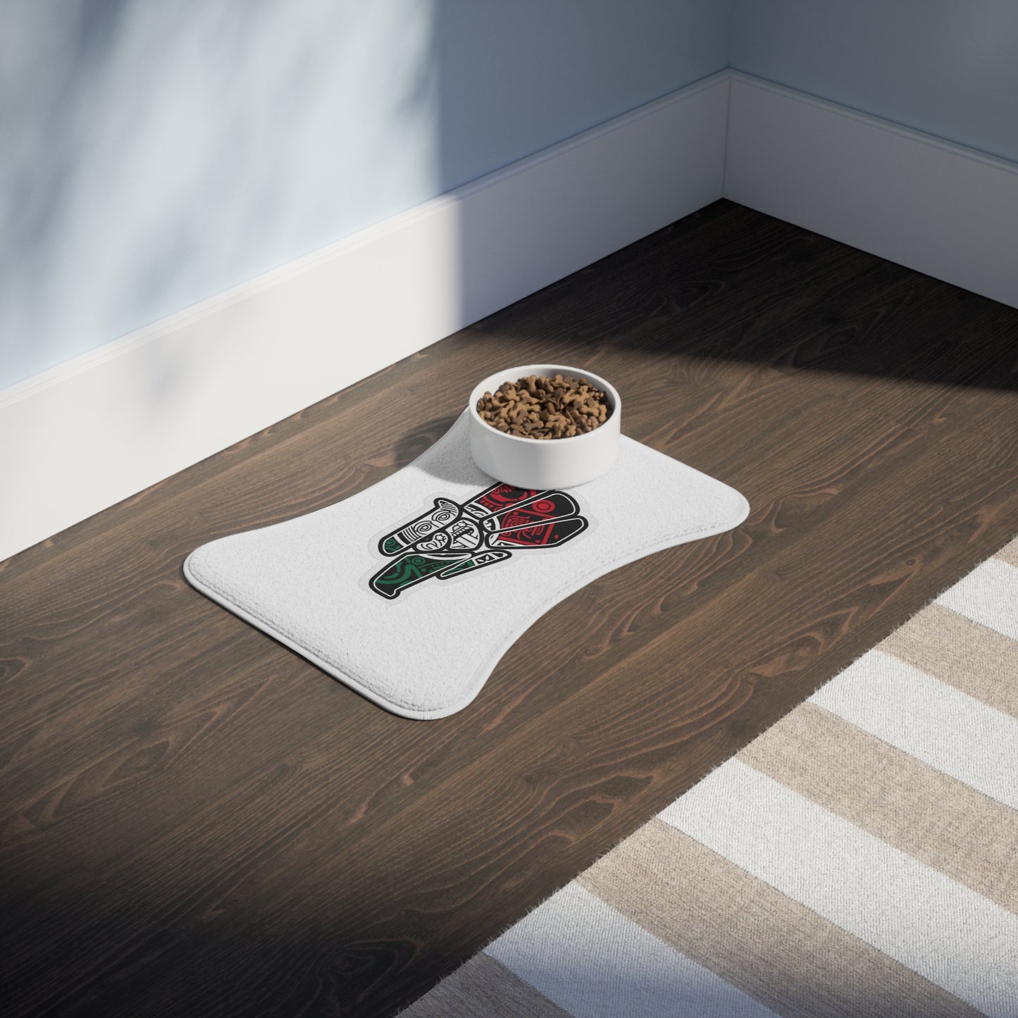 Northwest Tribal Raven Pet Feeding Mat — Non-Slip Dog & Cat Bowl Placemat