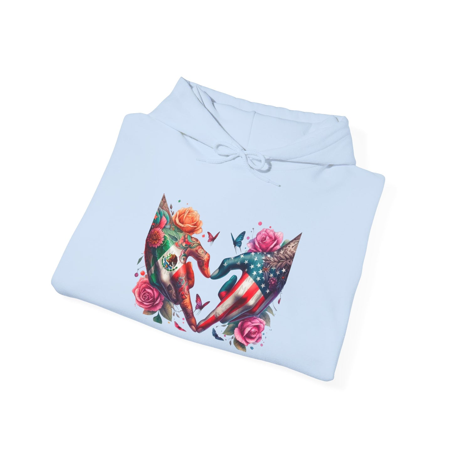 Rose and Butterfly Tattoo Hands Heart Hoodie | Colorful Heart Graphic