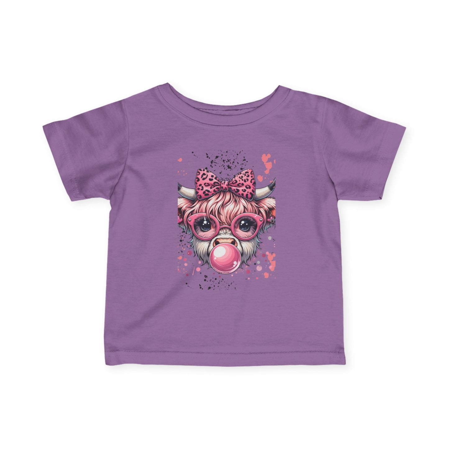 Pink Bubblegum Cow Infant Tee | Cute Cow Face with Glasses & Bow