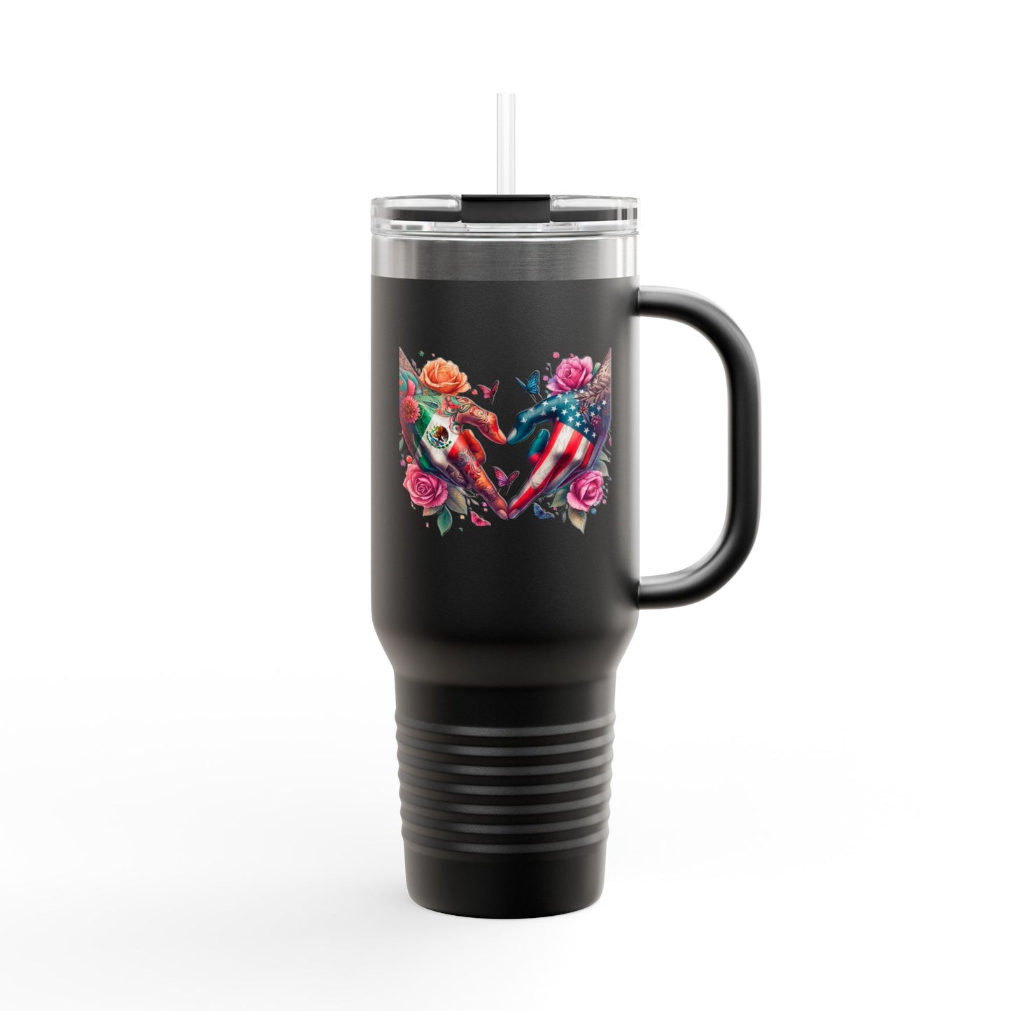Colorful Floral Elephant Heart Travel Mug | 40oz Insulated Tumbler