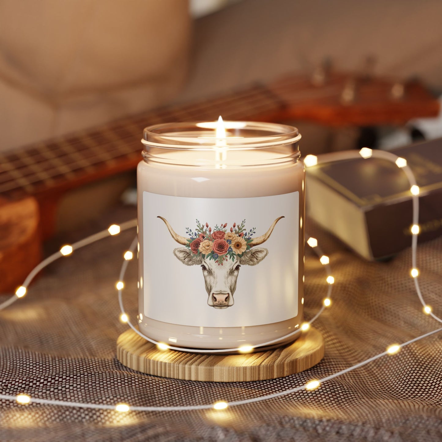 Floral Longhorn Candle 9oz Soy Candle | Cow Skull with Flower Crown