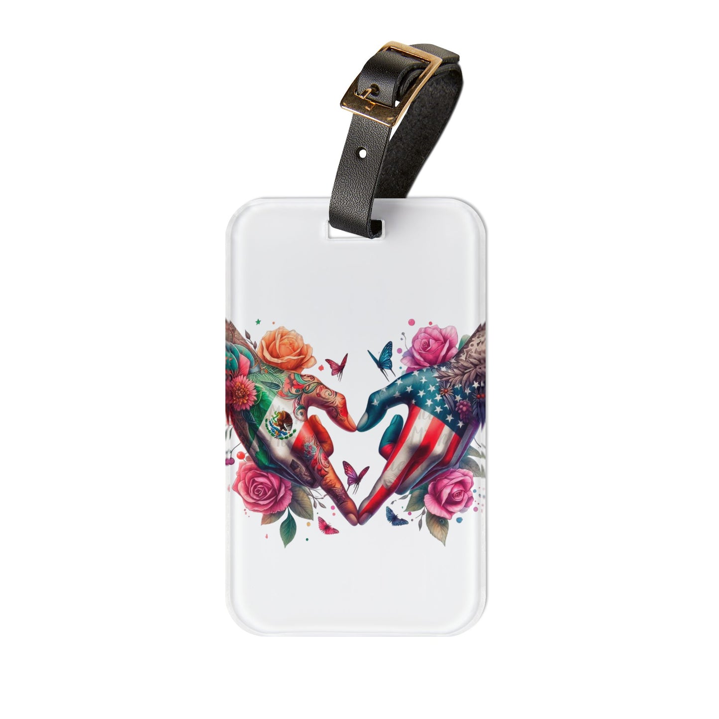 American Floral Heart Luggage Tag – Patriotic Hand Heart Design
