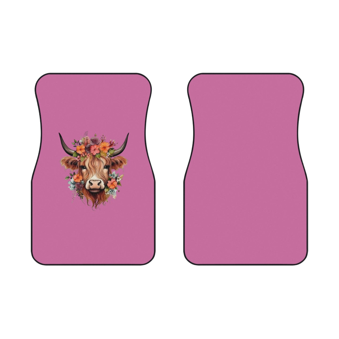Floral Highland Cow Car Mats | Front Seat Floor Mats