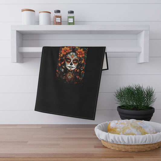 Sugar Skull Woman Tea Towel | Dia de los Muertos Kitchen Towel