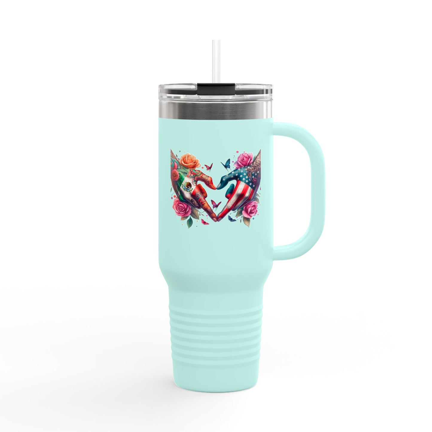 Colorful Floral Elephant Heart Travel Mug | 40oz Insulated Tumbler