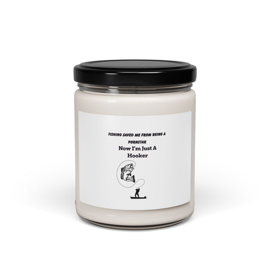 Funny Fishing Hooker Illustration Candle | Scented Soy Candle, 9oz