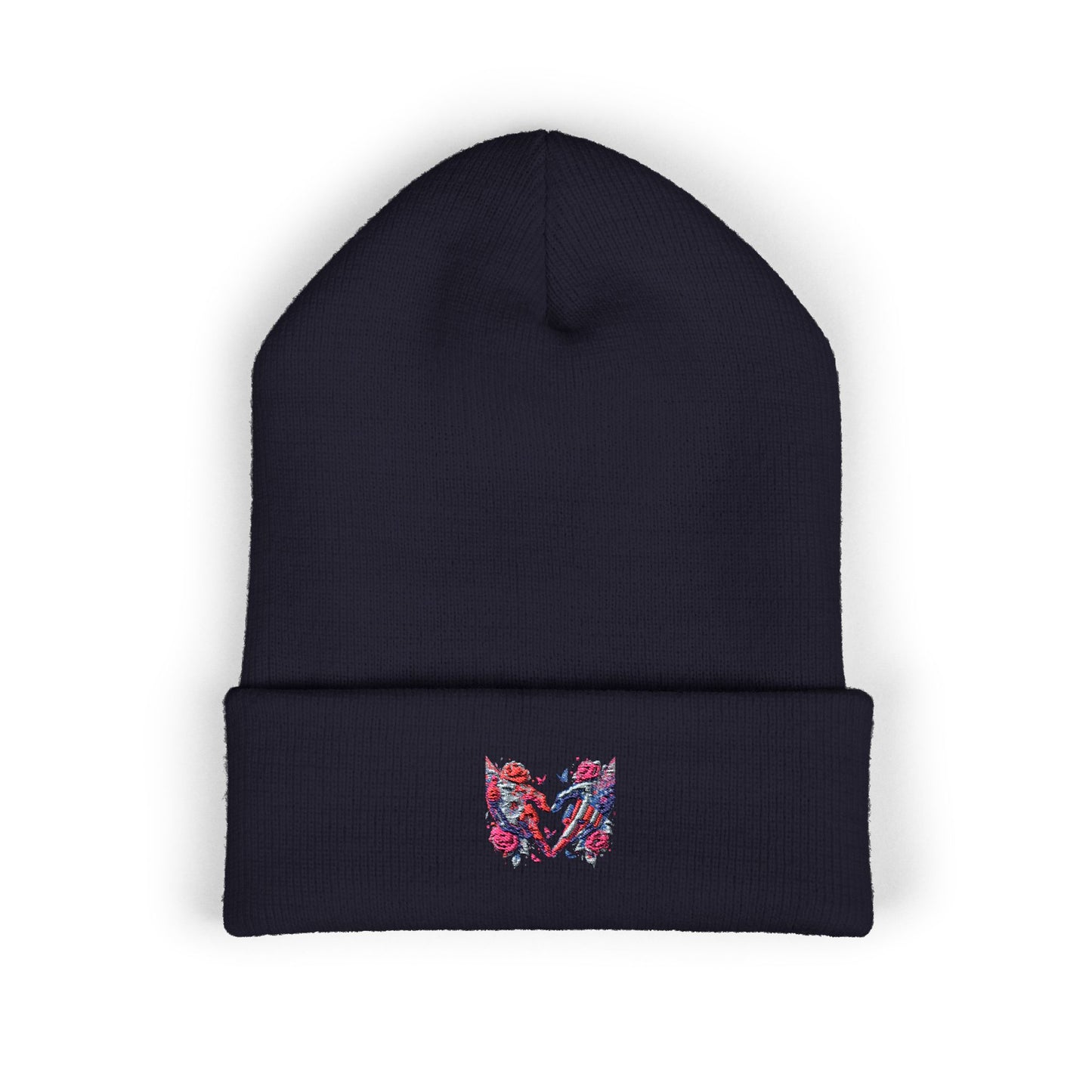 Embroidered Floral Heart Beanie — Classic Cuffed Knit Hat