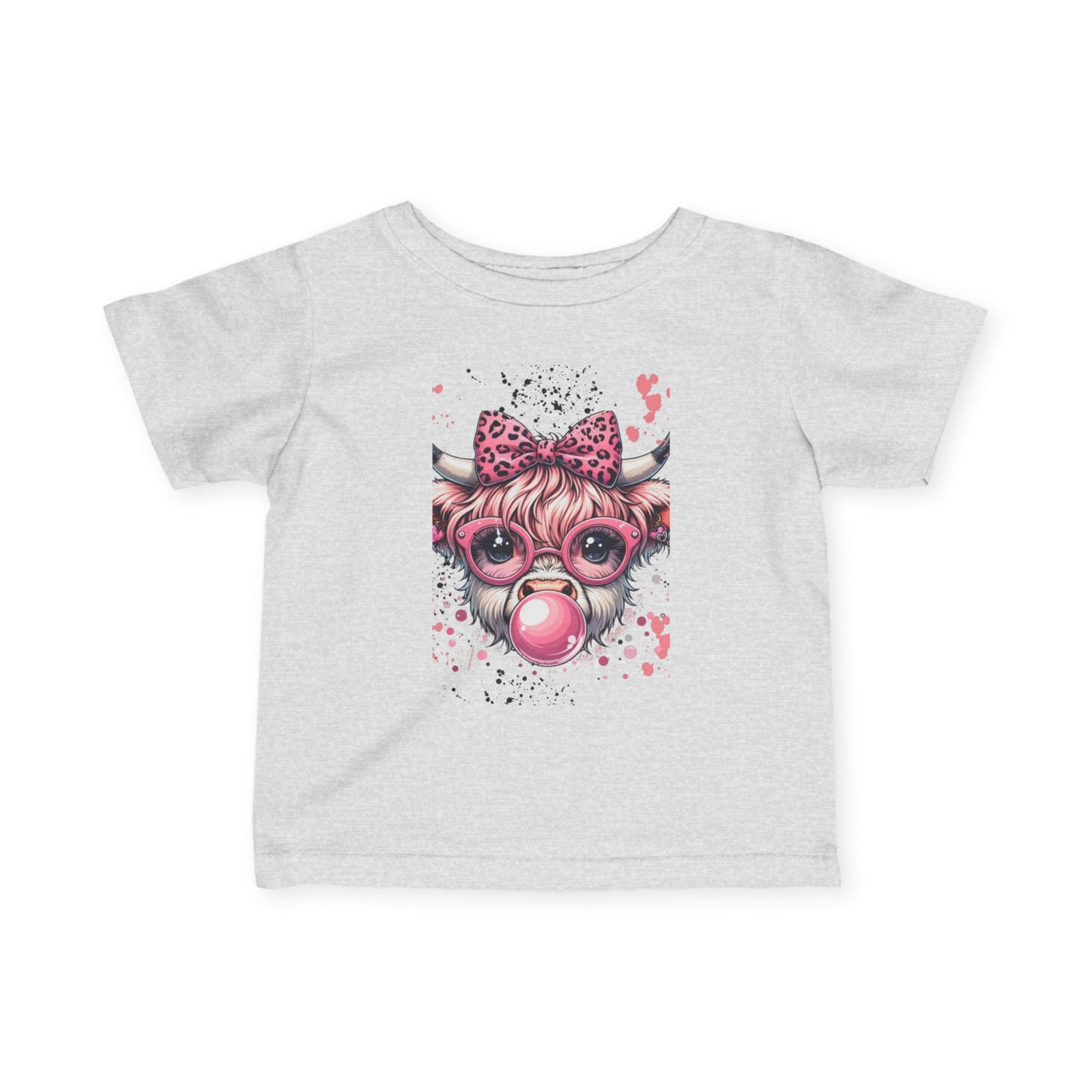 Pink Bubblegum Cow Infant Tee | Cute Cow Face with Glasses & Bow