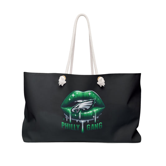 Green Dripping Lips with Philly Gang logo Weekender Bag | Sports Fan Tote