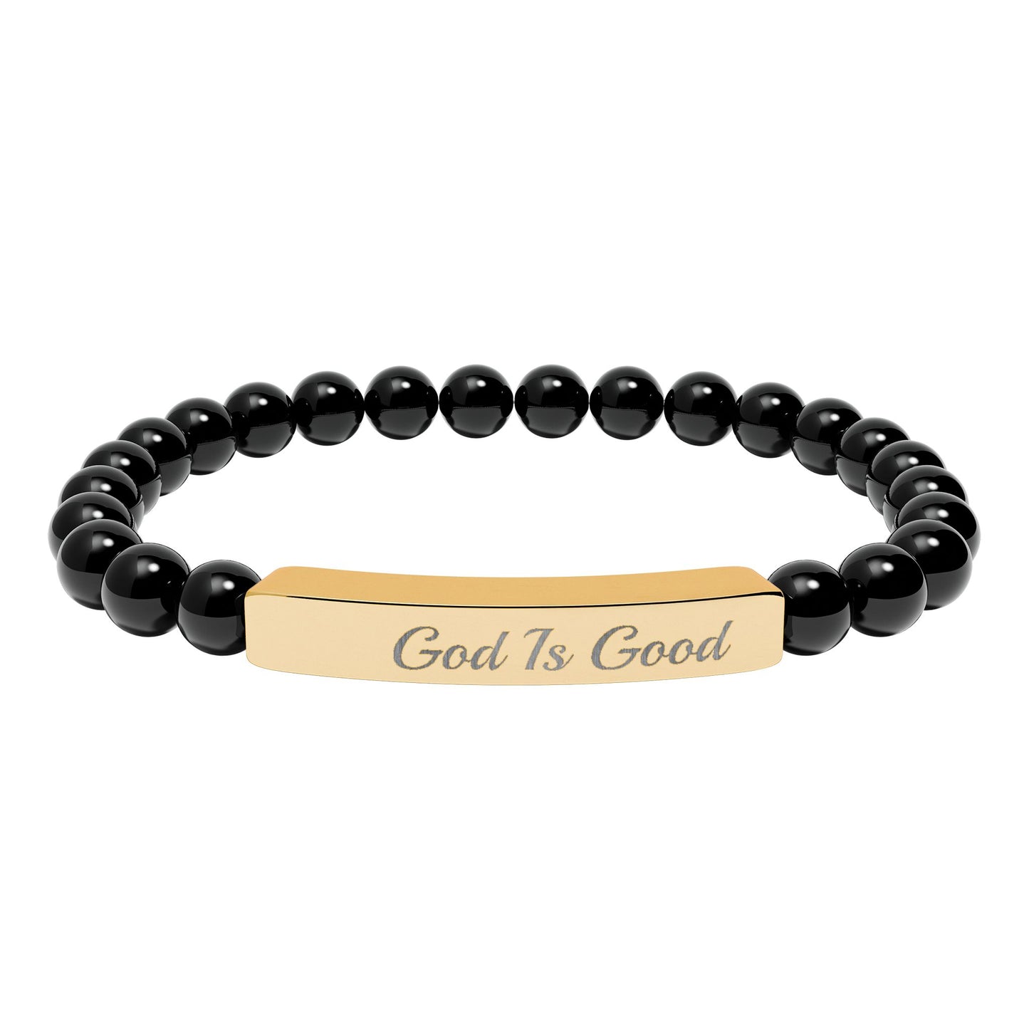 Engraved Natural Stone Stretch Bracelet — "Good Is Good" Bar