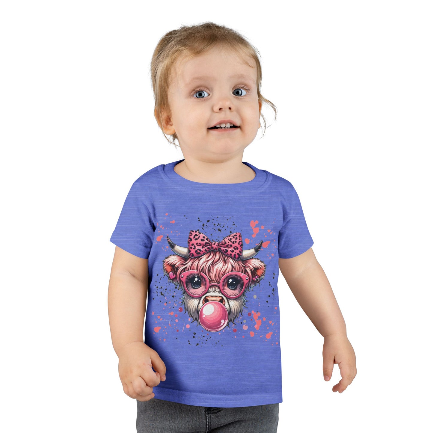 Bubblegum Cow toddler t-shirt | pink bow sunglasses playful farm animal