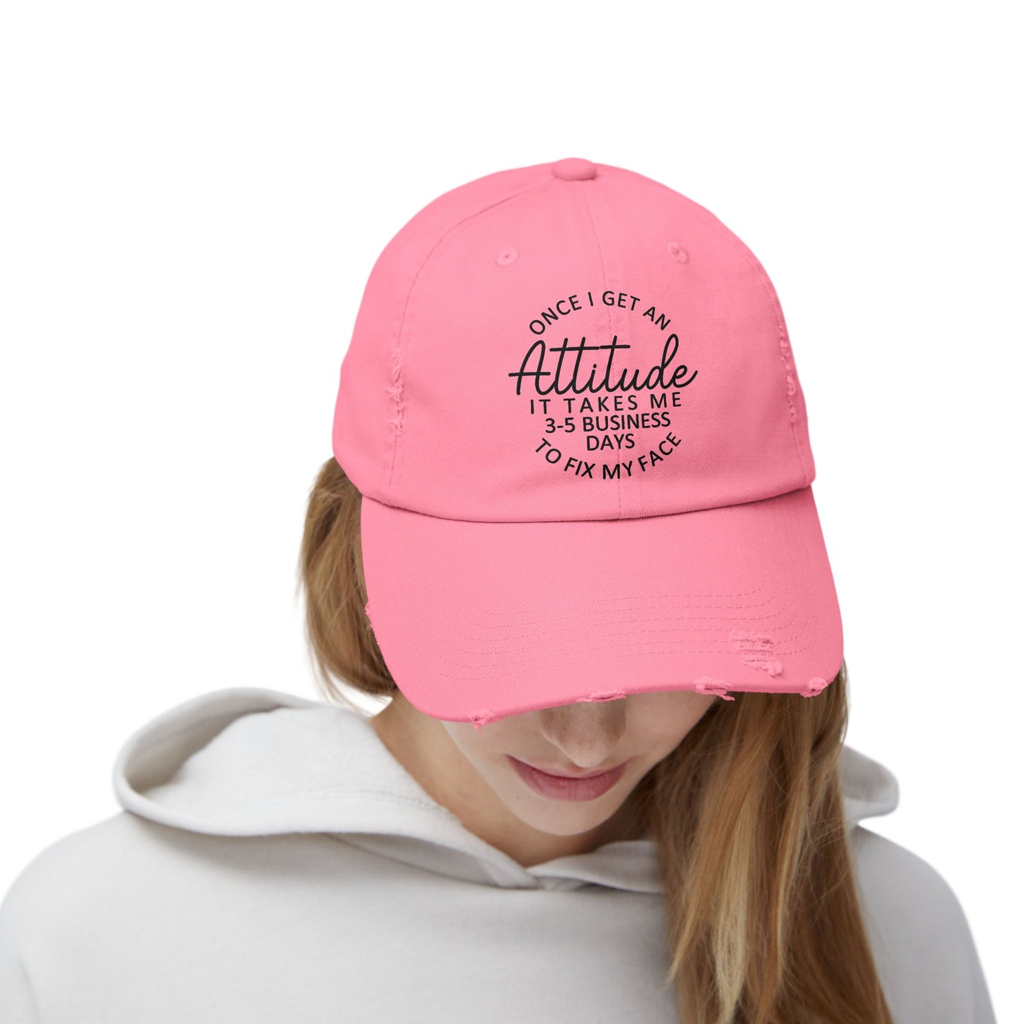 Once I Get An Attitude cap | Distressed Baseball Hat with Funny Quote