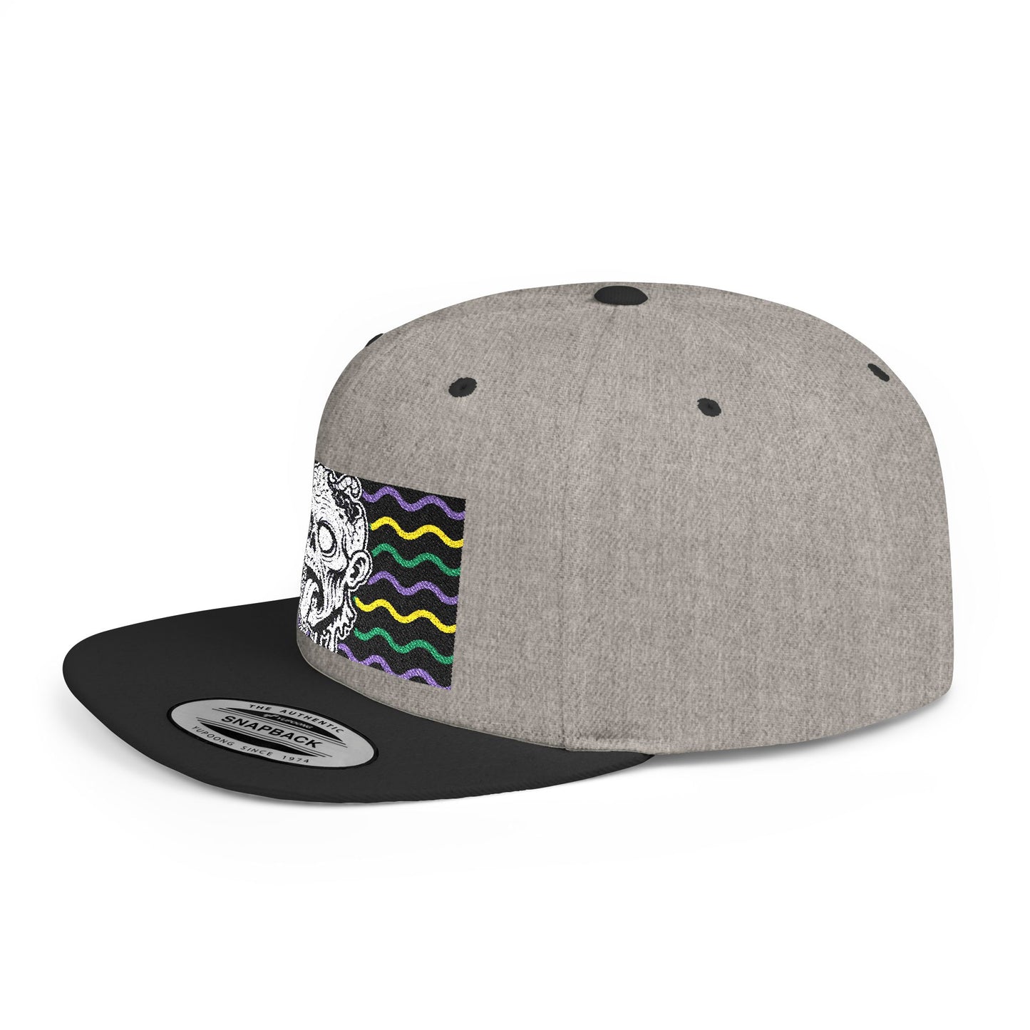 Zombie Wave Snapback Hat — Retro Neon Skull Flat-Bill Cap