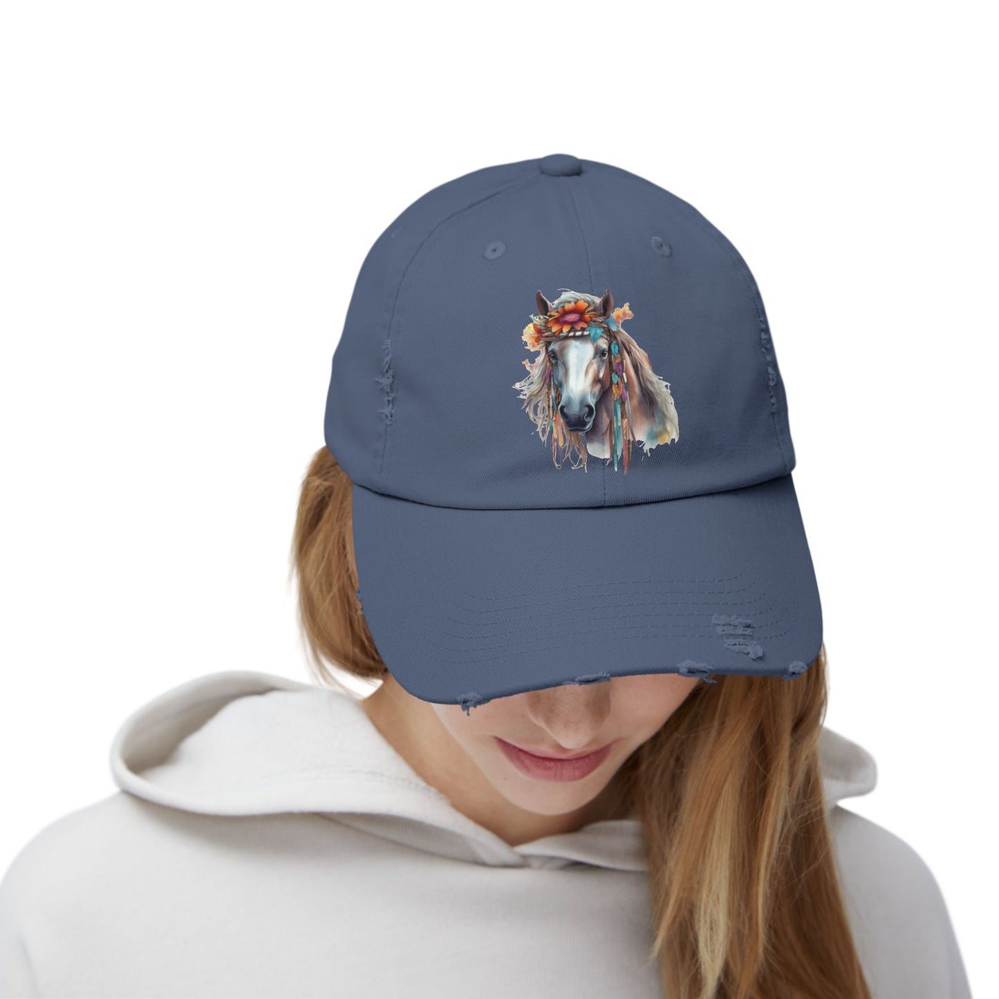 Boho Floral Horse Cap | Distressed Baseball Hat