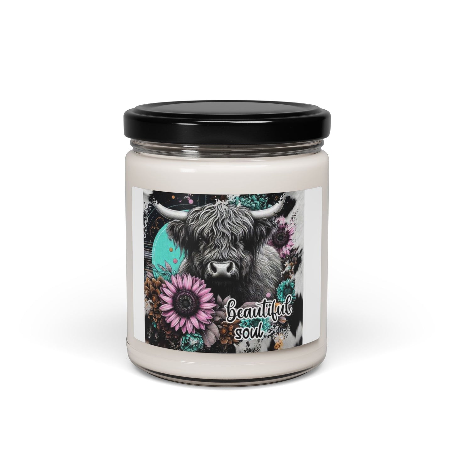 Highland Cow Floral 'Beautiful Soul' Candle, Soy Jar 9oz