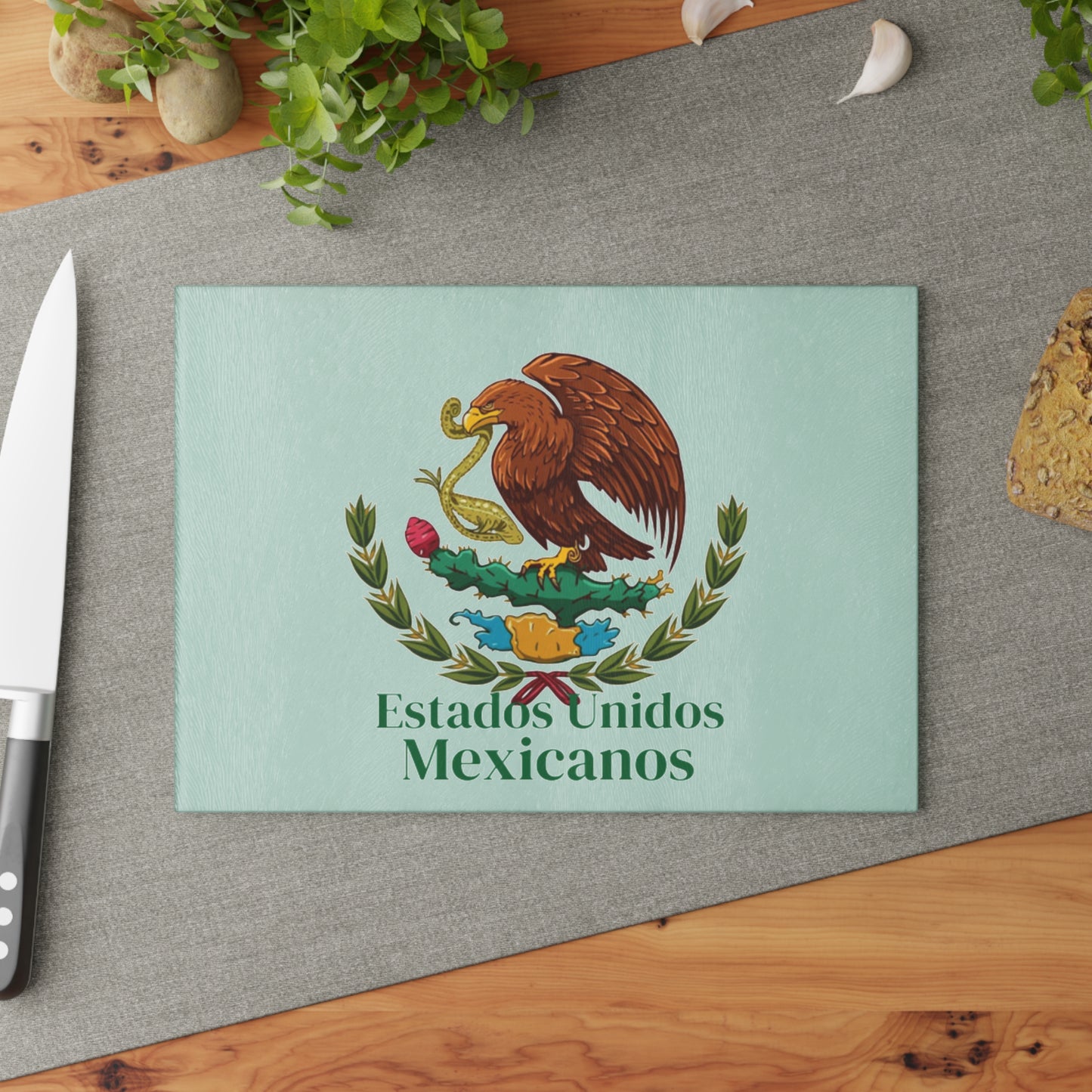 Mexican Coat of Arms Glass Cutting Board | Estados Unidos Mexicanos