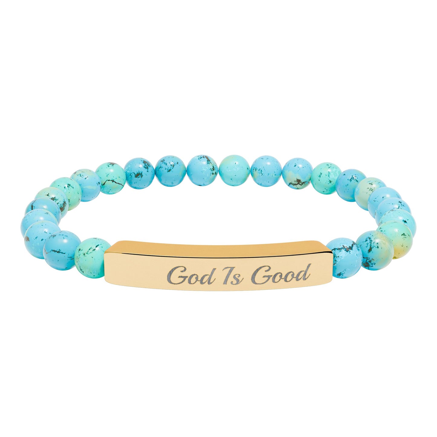 Engraved Natural Stone Stretch Bracelet — "Good Is Good" Bar