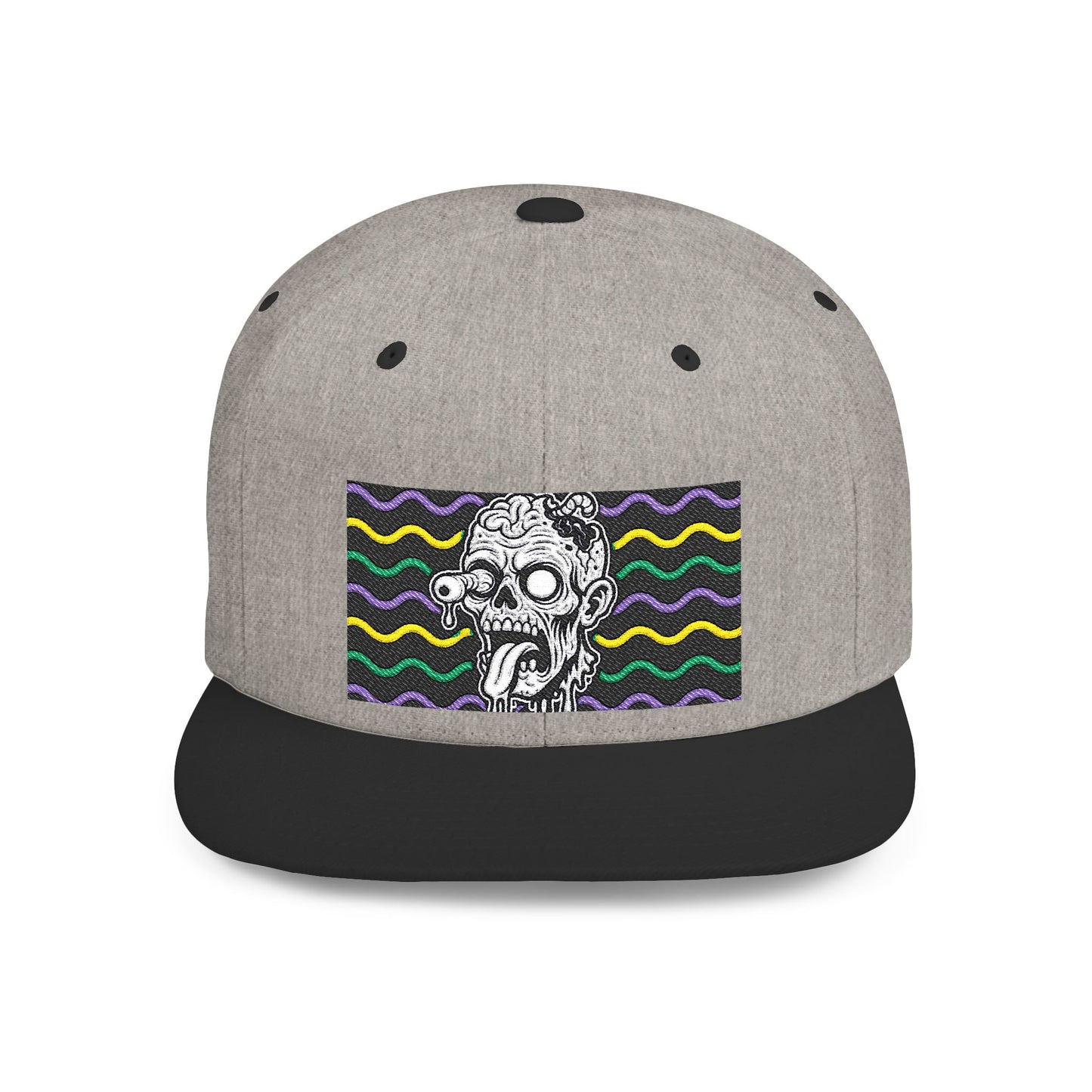 Zombie Wave Snapback Hat — Retro Neon Skull Flat-Bill Cap