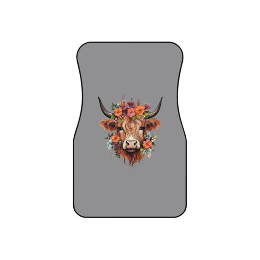 Floral Highland Cow Car Mats | Front Floor Mats