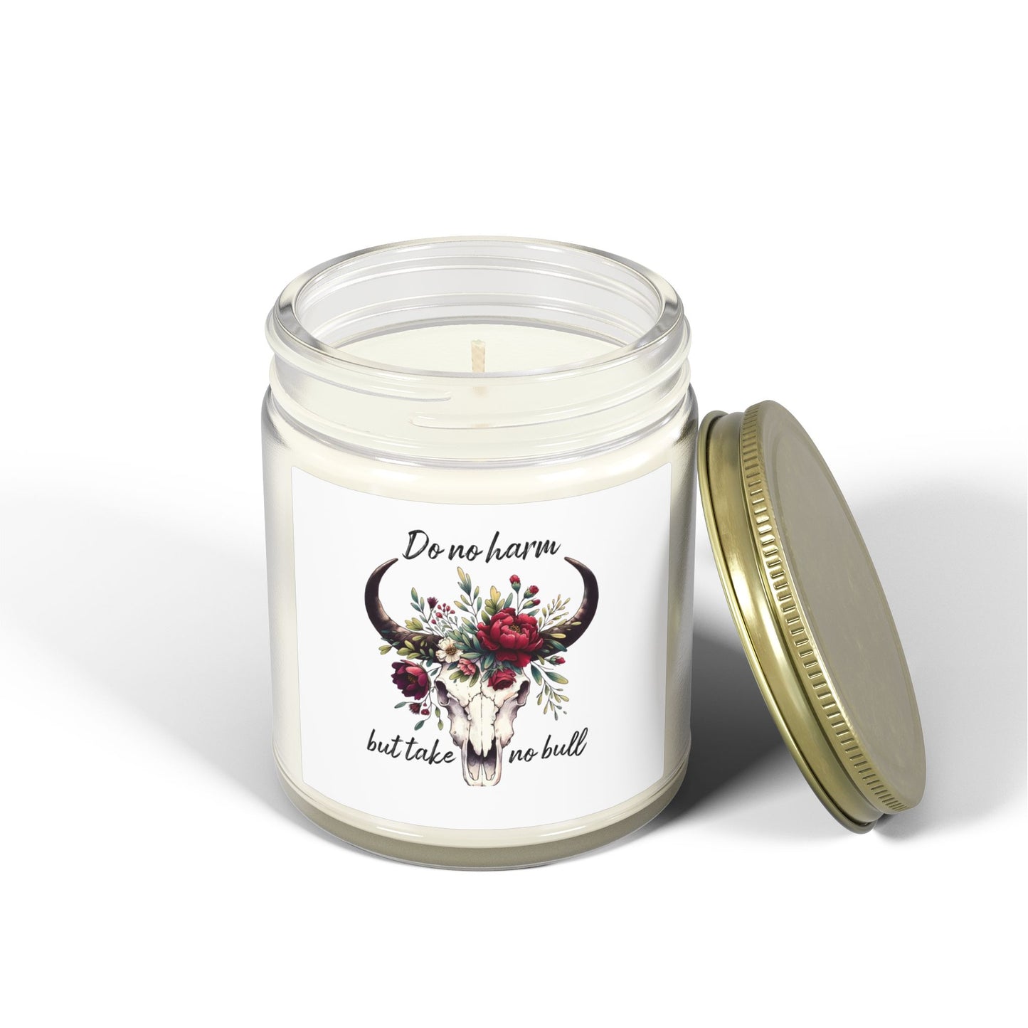 Floral Bull Skull Southwestern Cow Skull Candle | Scented Coconut Apricot Wax