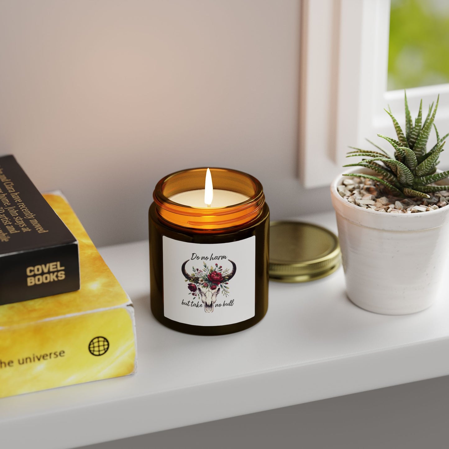 Floral Bull Skull Southwestern Cow Skull Candle | Scented Coconut Apricot Wax