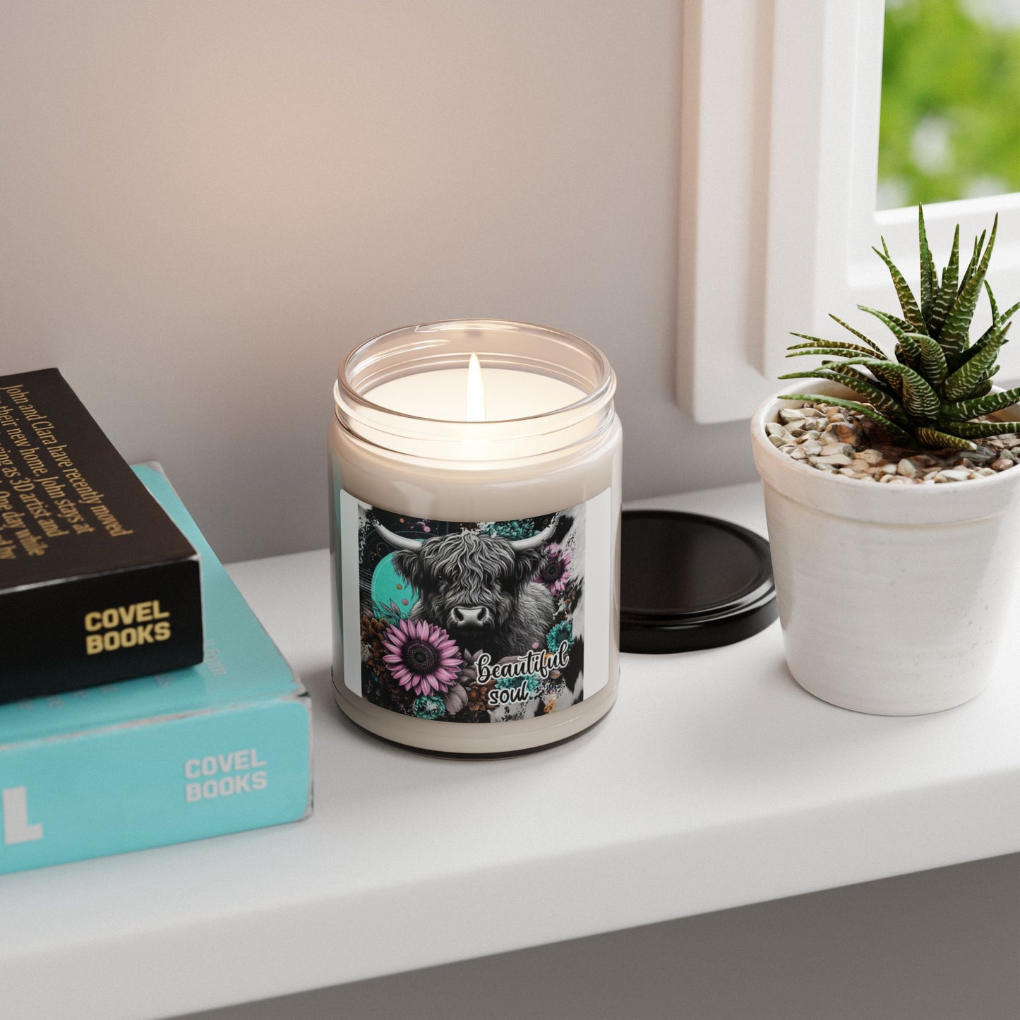 Highland Cow Floral 'Beautiful Soul' Candle, Soy Jar 9oz