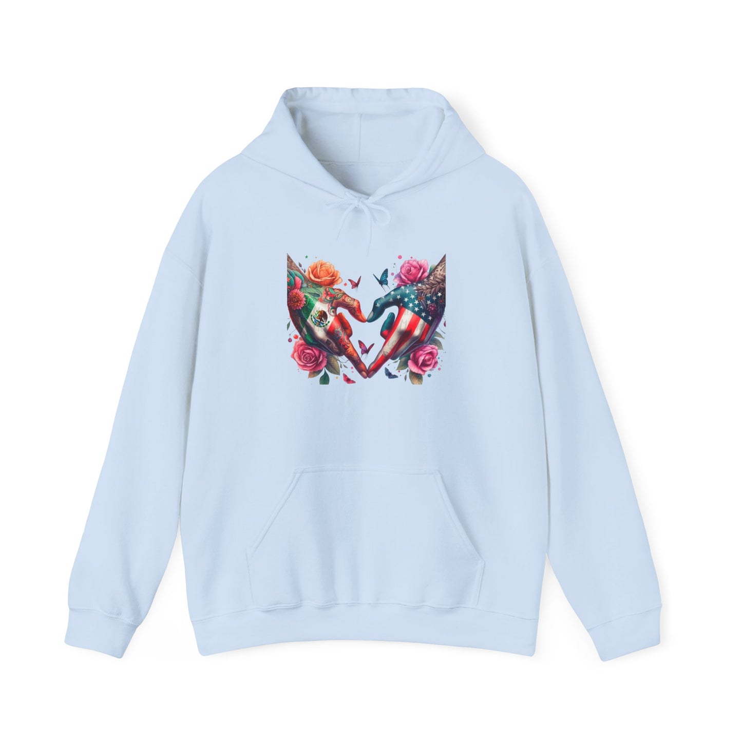 Rose and Butterfly Tattoo Hands Heart Hoodie | Colorful Heart Graphic