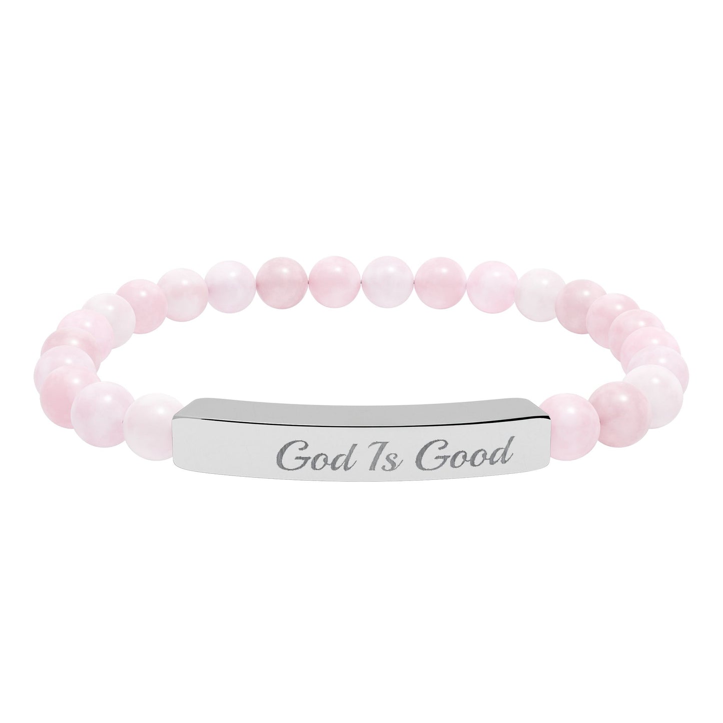 Engraved Natural Stone Stretch Bracelet — "Good Is Good" Bar