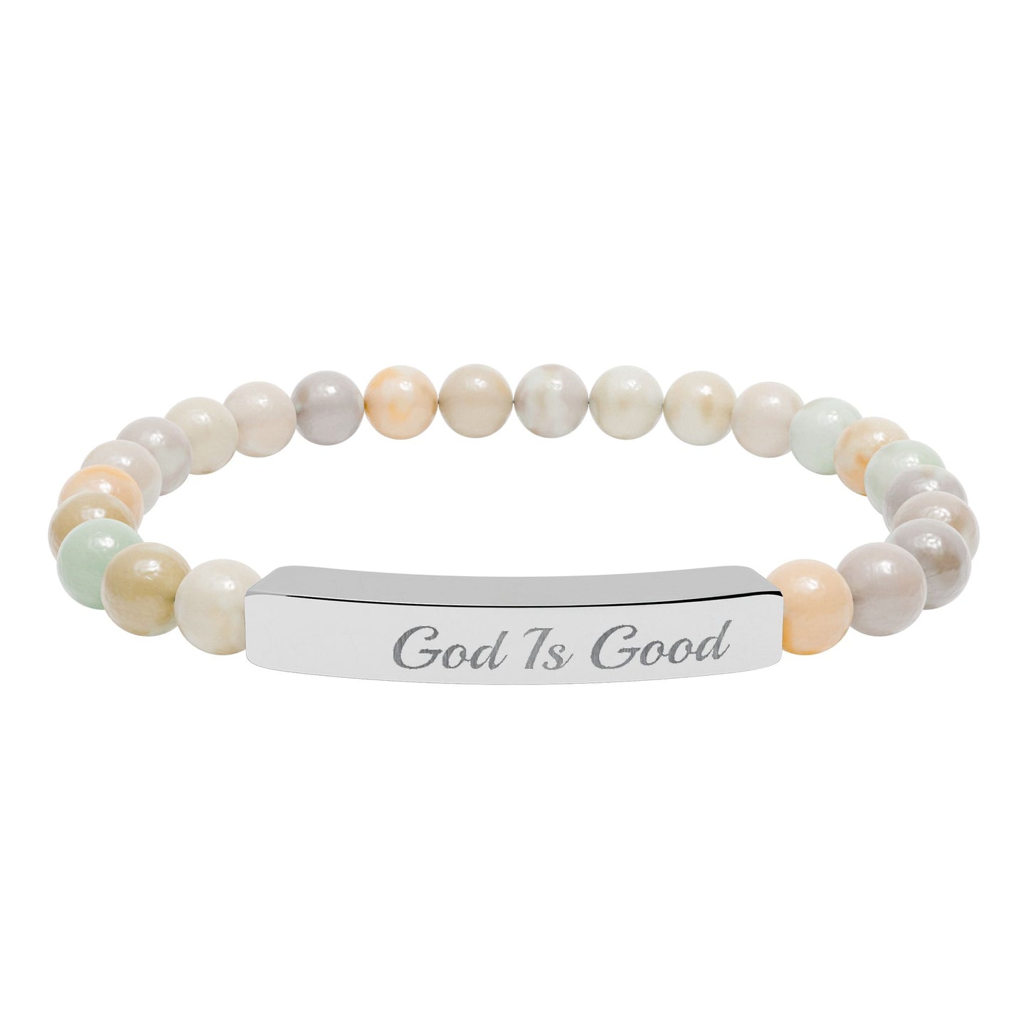 Engraved Natural Stone Stretch Bracelet — "Good Is Good" Bar