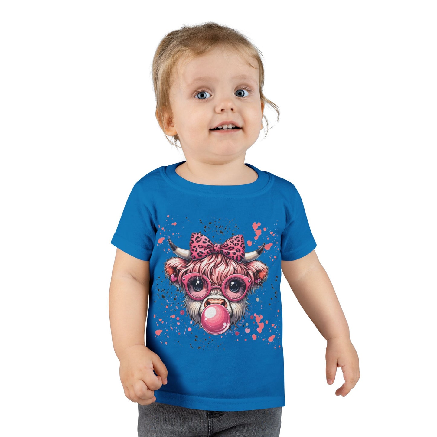 Bubblegum Cow toddler t-shirt | pink bow sunglasses playful farm animal