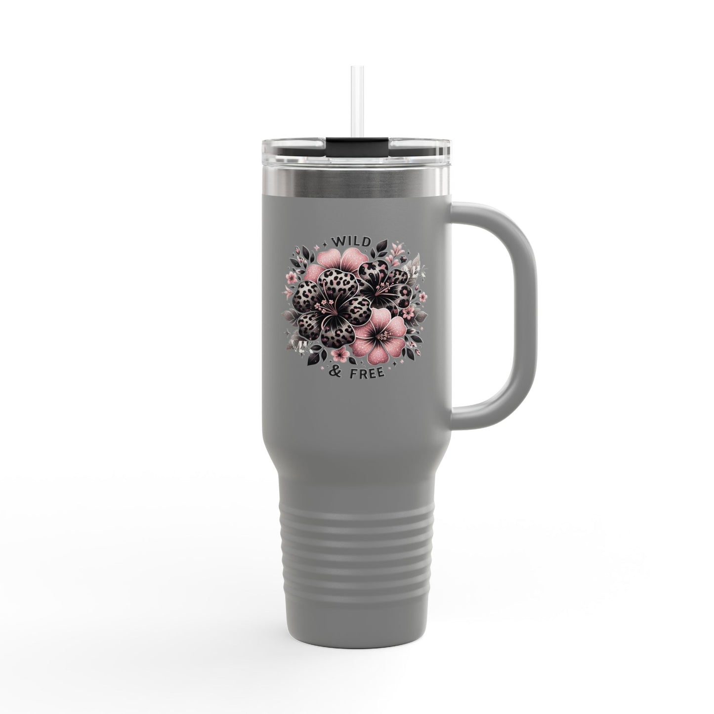 Wild & Free Floral Leopard Print Travel Mug, 40oz