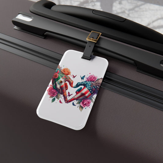 American Floral Heart Luggage Tag – Patriotic Hand Heart Design