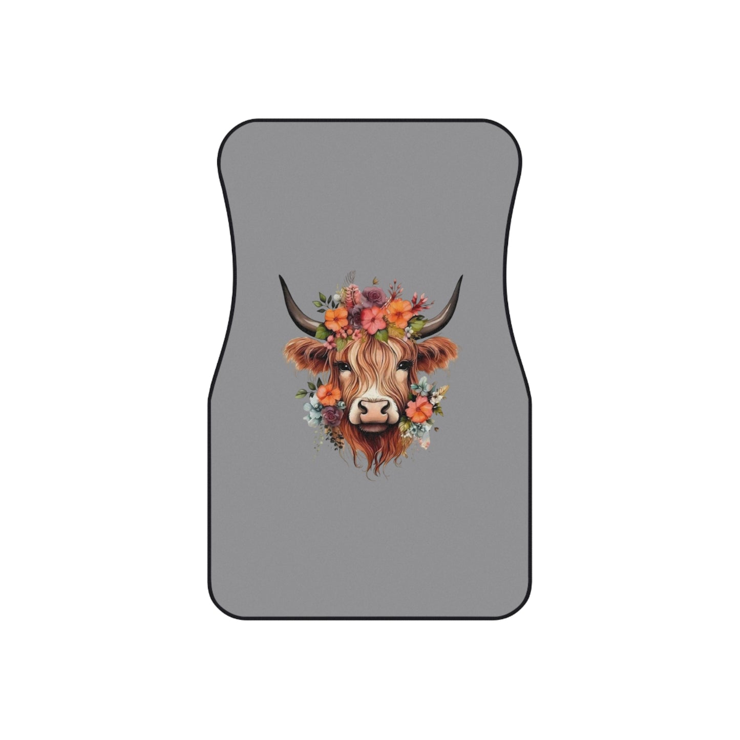 Floral Highland Cow Car Mats | Front Floor Mats