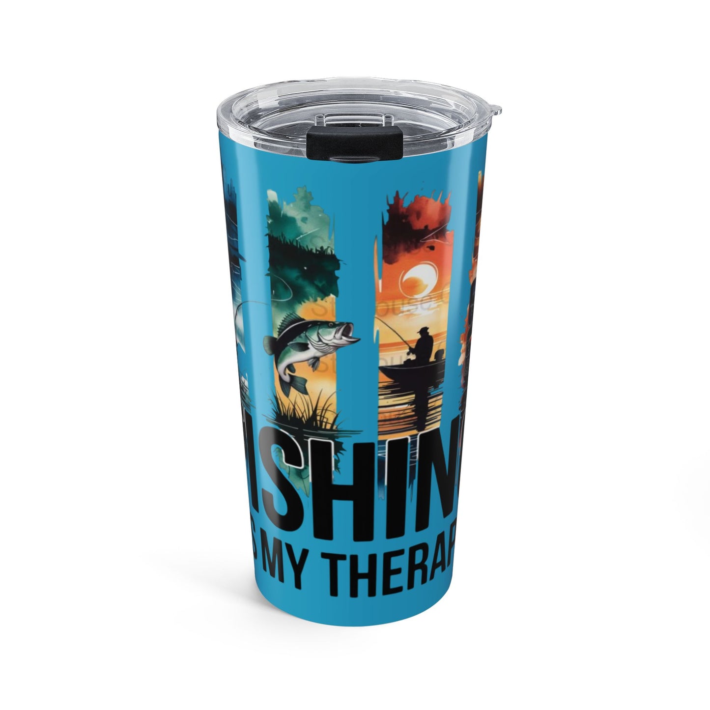 Fishing Therapy Tumbler 20oz | Fishing Scenes, Bass Graphic, Outdoor Drinkware